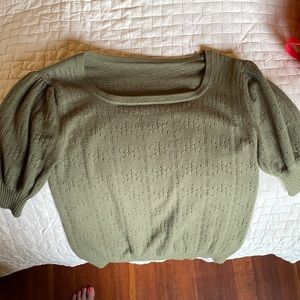 Amazon lightweight puff sleeve olive green sweater
